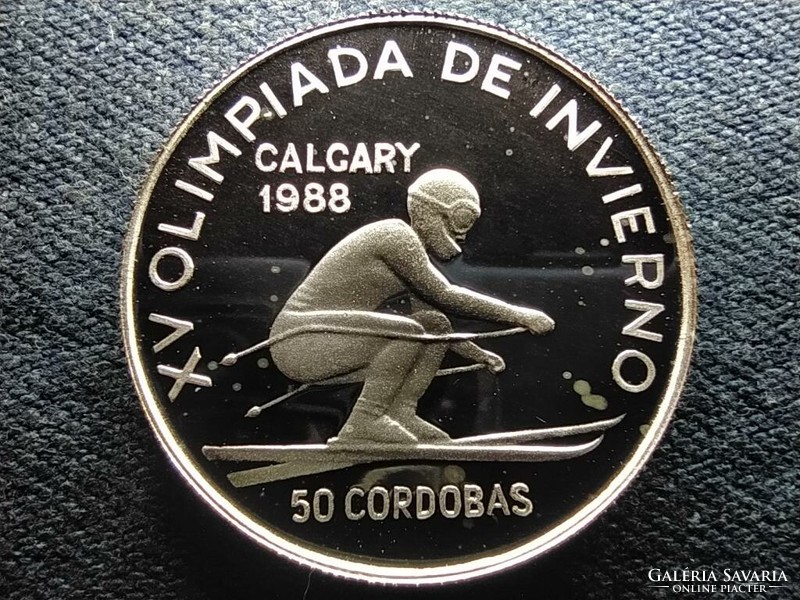 Nicaragua XV. Téli Olimpia Calgary 1988 .825 ezüst 50 cordoba 1988 PP (id66336)