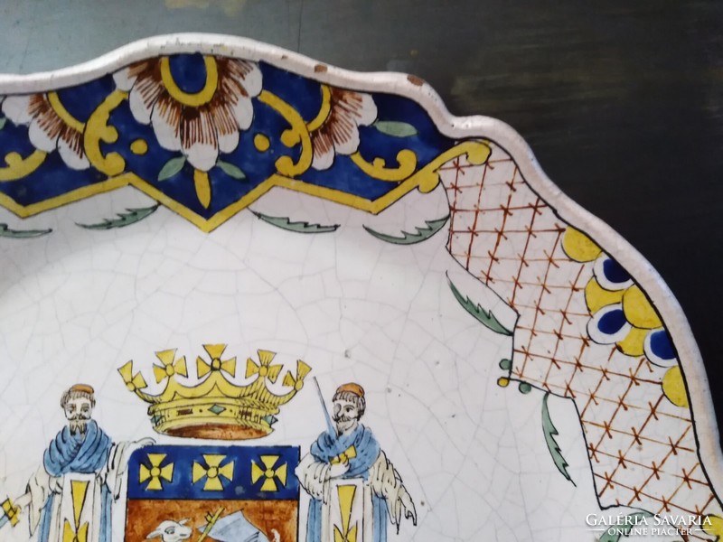Antique French faience plate with coat of arms