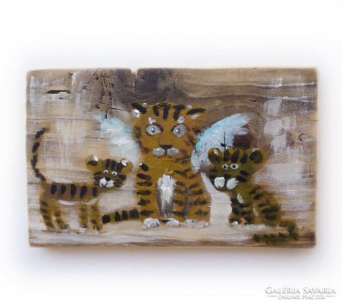 Kistigris- Rusztikus Fa dekoráció - Tigris - Angyal - Gyerekszoba Falidísz, Ajándék ötlet- Karácsony
