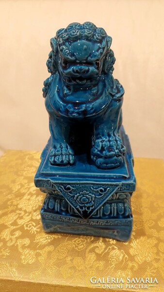 Marked Chinese, blue, foo dog porcelain statue in gift box, with bag, flawless, can be given as a gift