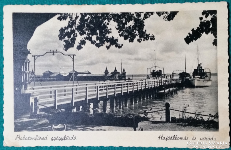Balatonfüred, boat station and swimming pool, postcard
