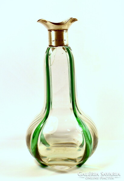 1899 Datál Polished green glass liqueur bottle with silver marked collar