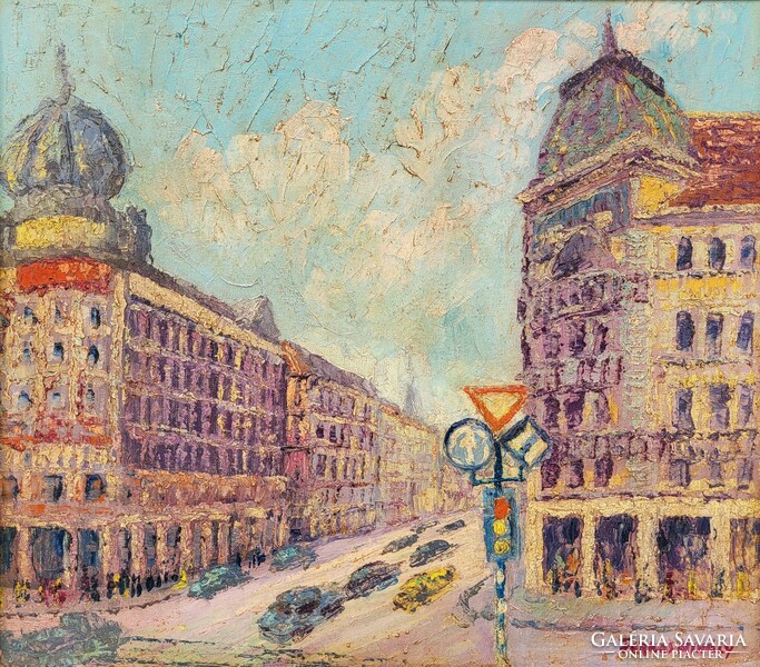 Farkas Mihály (?-?)Budapesti Utcarészlet c. festménye Eredeti Garanciával.