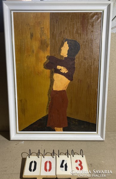 XX. század eleji absztrakt festmény, olaj, fán, 70 x 100 cm-es.