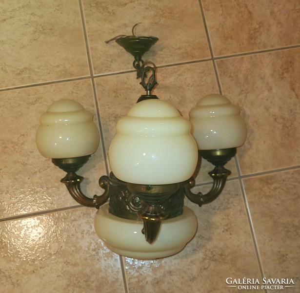 3-branch antique glass chandelier