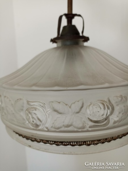 Ceiling lamp with rose-patterned glass shade. No. Beginning
