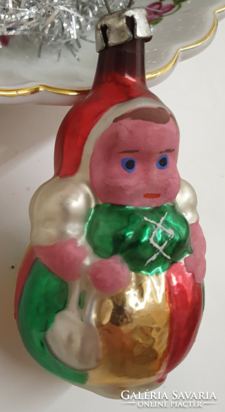 Régi üveg karácsonyfadísz kézzel festett kis hölgy