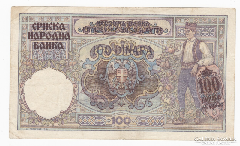 Száz Dinár bankjegy Jugoszlávia 1941