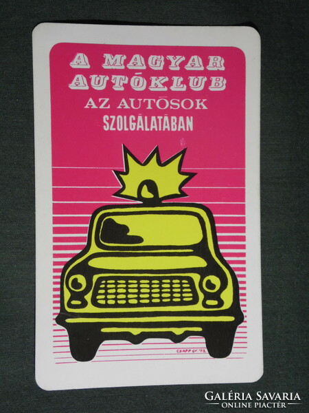 Card calendar, Hungarian car club, emergency service, graphic artist, Trabant 601 car, 1973, (2)