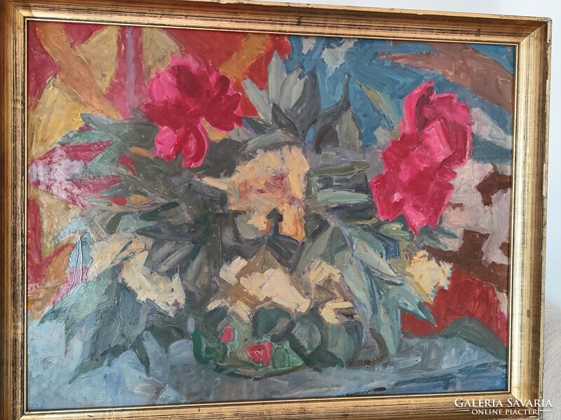 Rural brigitta: flower still life, wood fiber, oil, gallery shoulders