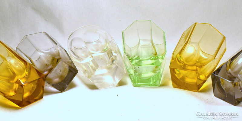 Art deco polished colored glass liqueur set on a tray!