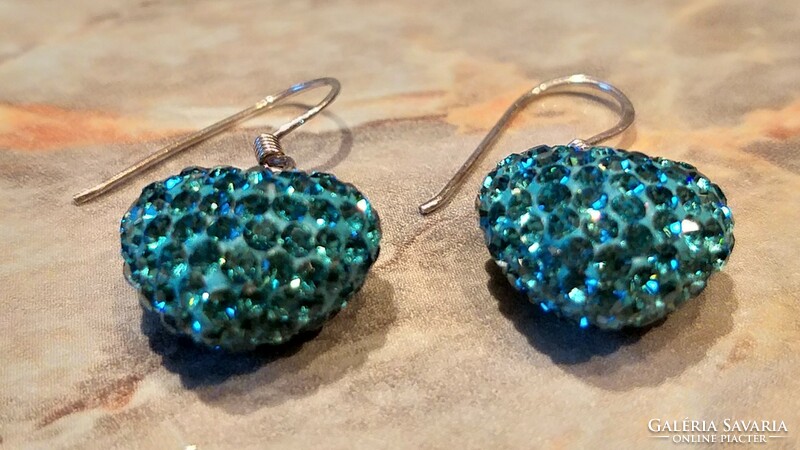 Sterling silver earrings with turquoise heart marked with Swarovski crystals