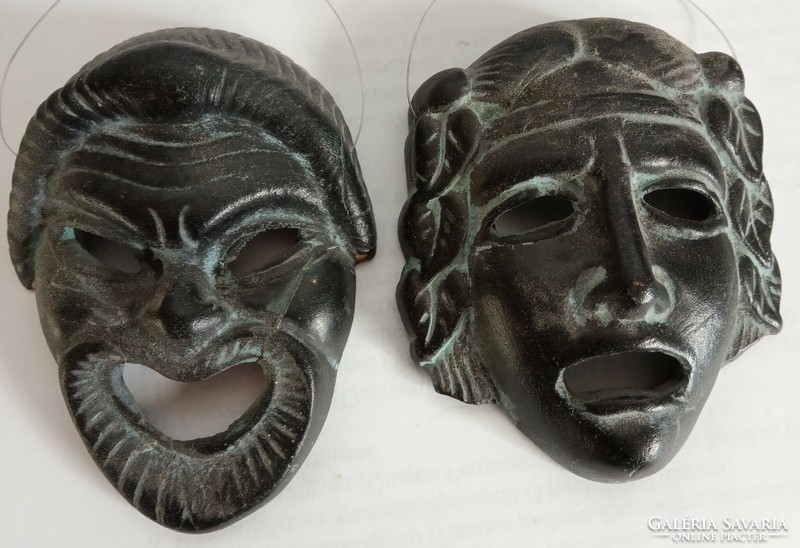 Italian glazed ceramic faces, wall decorations