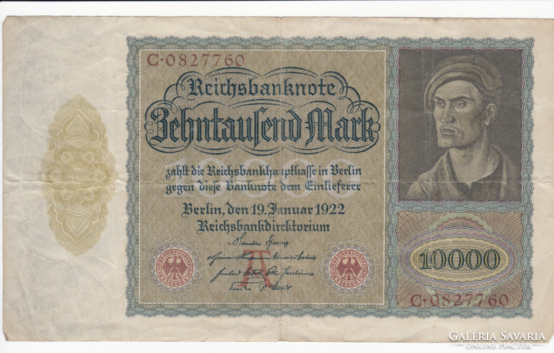 Ten thousand mark banknote Berlin 1922; large font