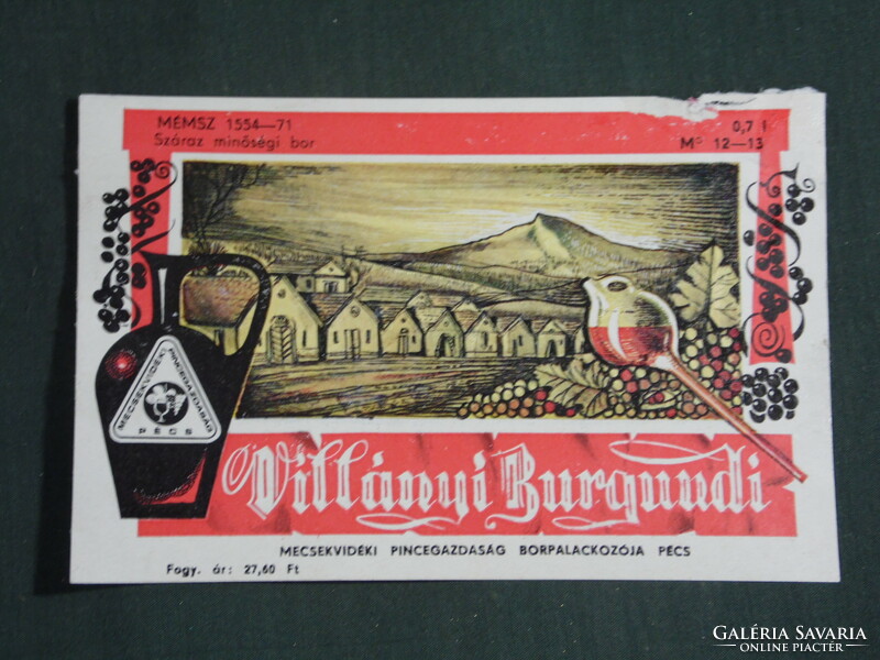 Wine label, Mecsekvidék cellar farm, Pécs, Villány Burgundy