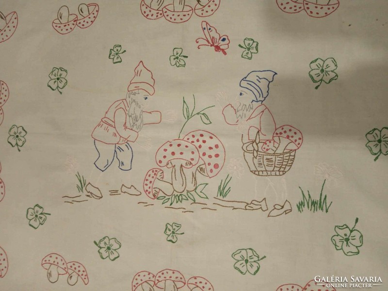 Smurfs among mushrooms - folk embroidery wall picture, wall protector