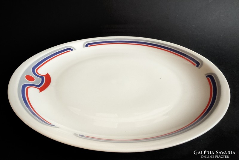 Alföldi art deco large plate red blue gray flat plate mid century