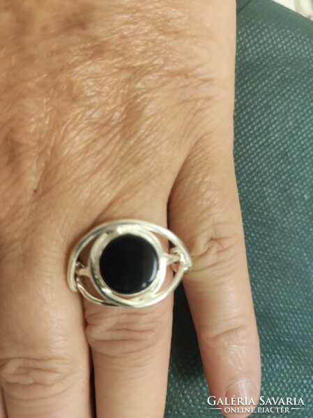 Israeli silver ring with onyx stone