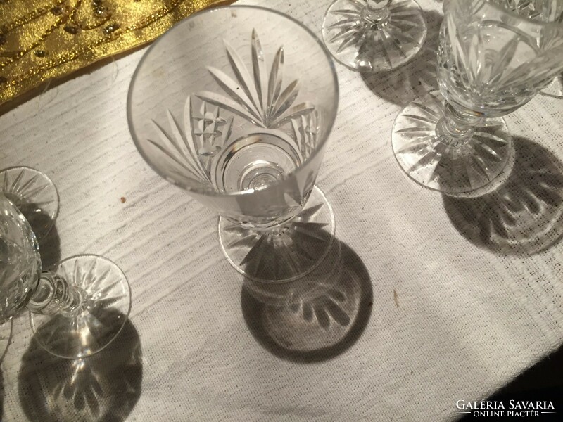 Polished crystal stemmed short drink, brandy, liqueur glasses, cups 6 pcs (8.)