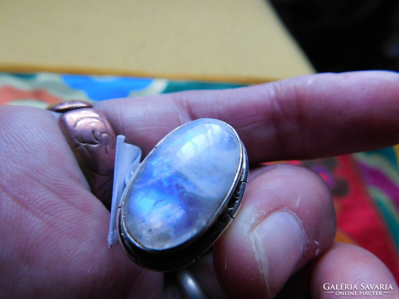 Szivárvány holdkő 925-ös jelzett ezüst gyűrű 57-es 18mm-es