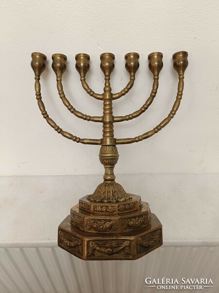 Antique menorah Judaica copper Jewish candle holder 7 branch menorah 248 7944