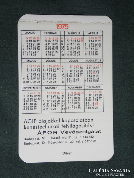 Card calendar, Afor petrol stations oils, agip f.1 Motor oil, 1975, (2)