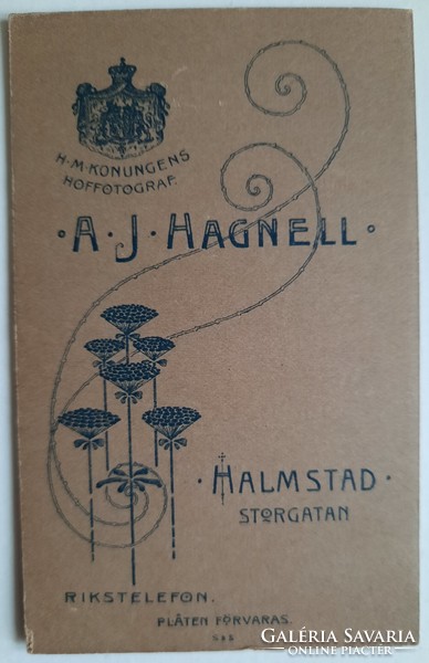Svéd vizitkártya , CDV, A.J.Hagnell királyi udvari fotós műterméből, hölgy fotó, 1910-es évek