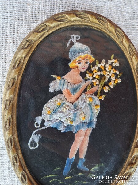 Beautiful embroidered painted wall picture painting female figure for decoration nostalgia