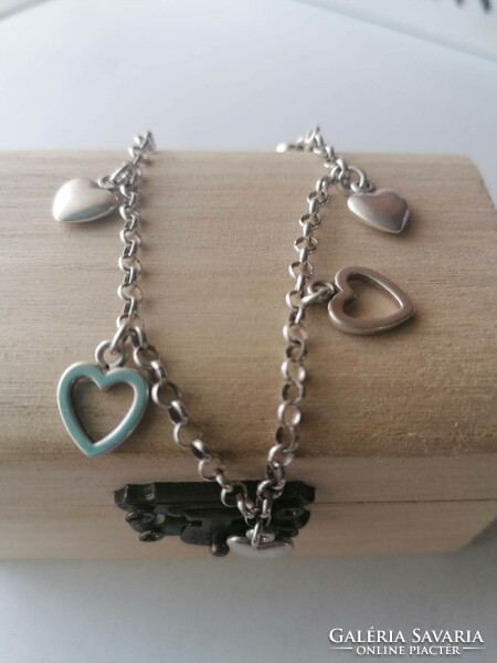 Women's heart pendant silver bracelet
