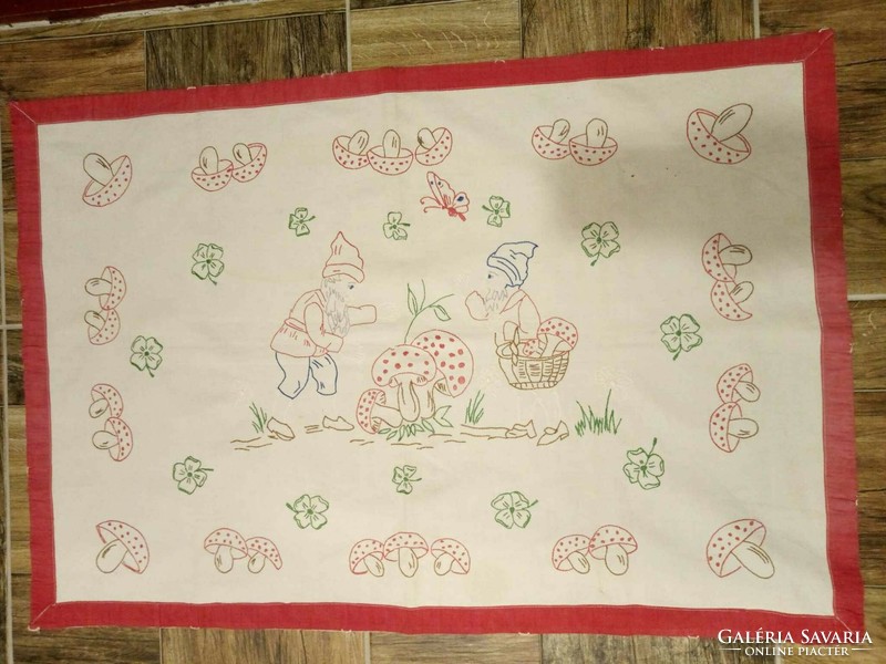 Smurfs among mushrooms - folk embroidery wall picture, wall protector