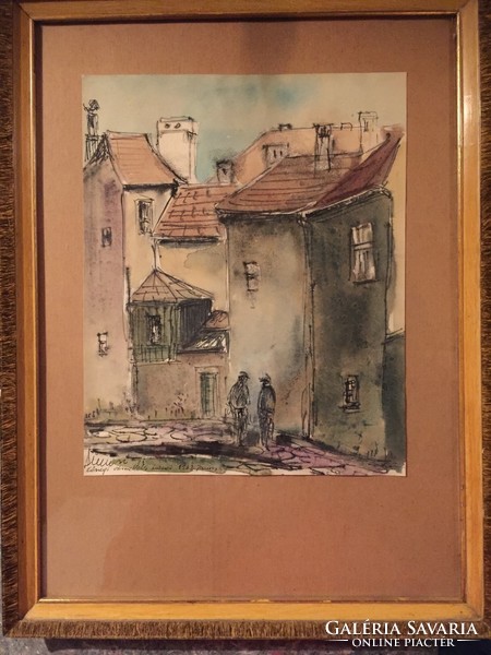 Iván Simon: houses near Kőszeg castle, 1963, June - watercolor, ink, on paper