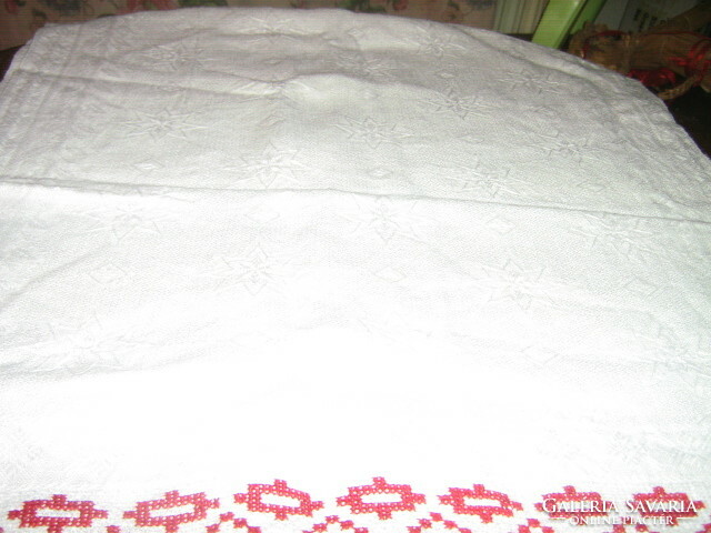Gyönyörű elegáns fehér bordóval hímzett antik szőttes damaszt szalvéta konyharuha