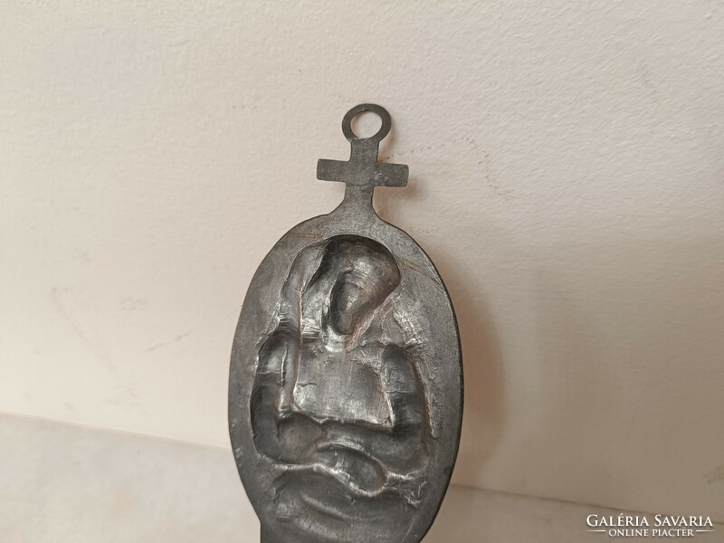 Antique holy water holder 18-19. Century pewter Christian religion Christ wall holy water container 236 7913