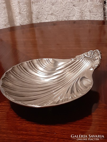 Silver-plated, footed, shell-shaped tray
