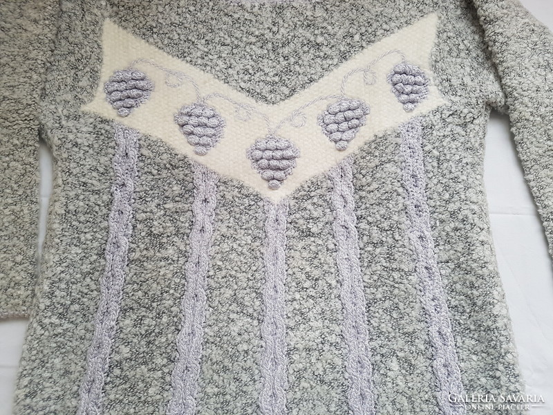 Meleg kötött mintás szürke pulóver L-es