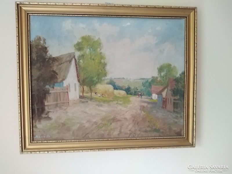 Village landscape 1960 - 40x50 cm oil on canvas, signed by István Baráth, in a gilded frame