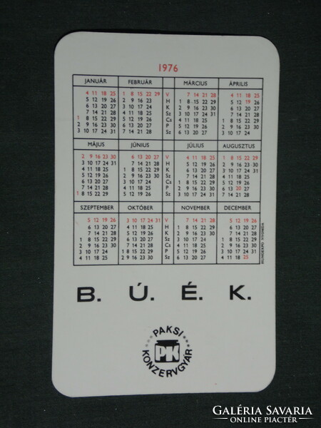 Card calendar, Paks cannery, canned, 1976, (2)