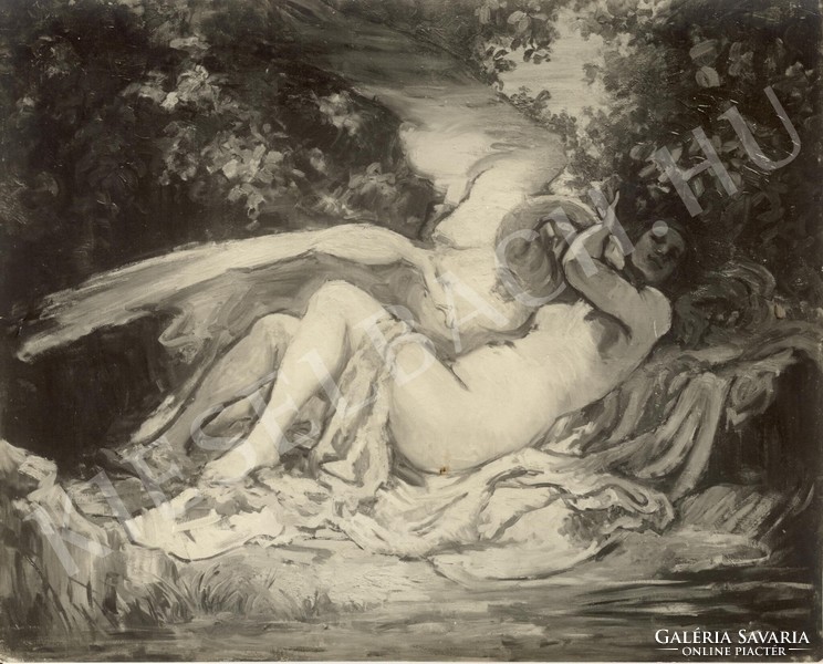 Léda of Herend with the swan, erotic sculpture, nude