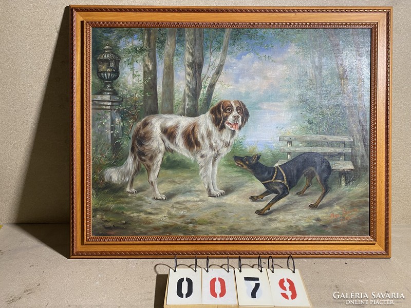 Oscar Sturm oil on canvas painting, 1900, 100 x 75 cm, dogs