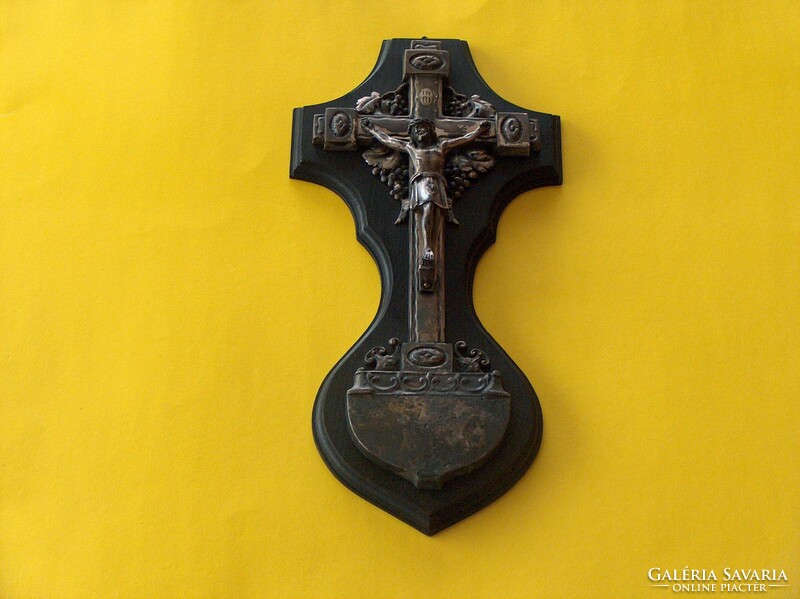 Antique, very old crucifix, cross, silver-plated corpus, Christ