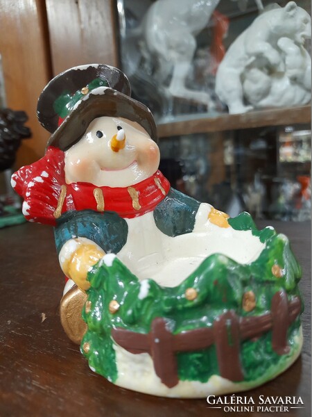 Retro glazed ceramic snowman offering, ashtray.