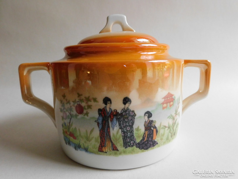 Antique Zsolnay sugar bowl with Geisha scene