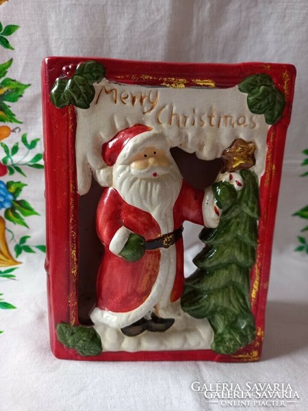 Karácsonyi dísz porcelán könyvalakú mécsestartó 16 cm (ajándék gyertyával)