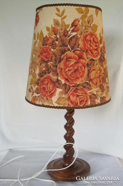 Colonial style lamp twisted wooden body with pink lampshade 70 cm