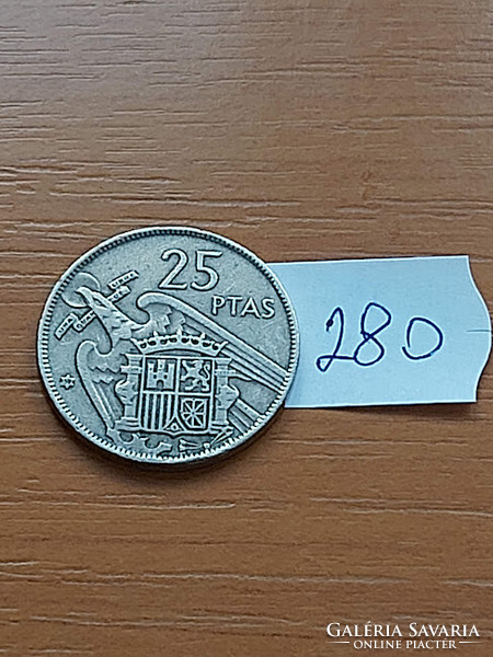 Spain 25 pesetas 1957 (59?) Copper-nickel, francisco franco 280