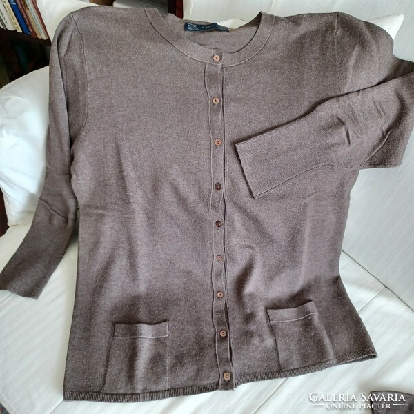 2 részes szett: rövid ujjú mogyorószínű pulóver hozzá illő kardigánnal. L-es méret, Zara márka