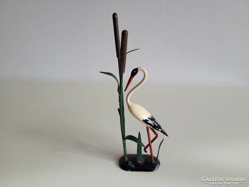 Retro old hot water memory enamel stork bamboo cane mid century souvenir