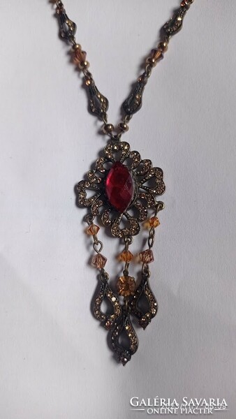 Old Filigree Victorian Style Necklace Princess Red Stone Casual Women's Jewelry