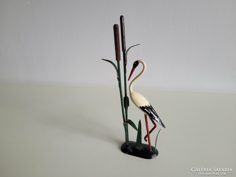 Retro régi Hévíz emlék zománcos gólya bambusznád mid century szuvenír