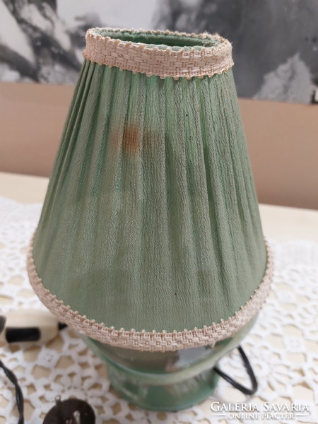 Retro table and bedside lamp, lustrous green color, with green bulb